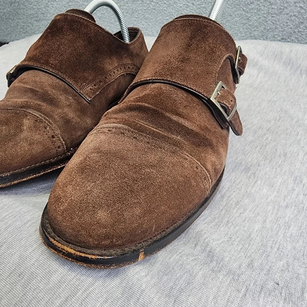 Crosby Square Allen Size 10 Double Monk Strap Brown Suede Loafer Dress‎ Shoes